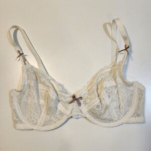 Mariemeili White Lace Underwire Bra with Brown Accent Bows Size 36D